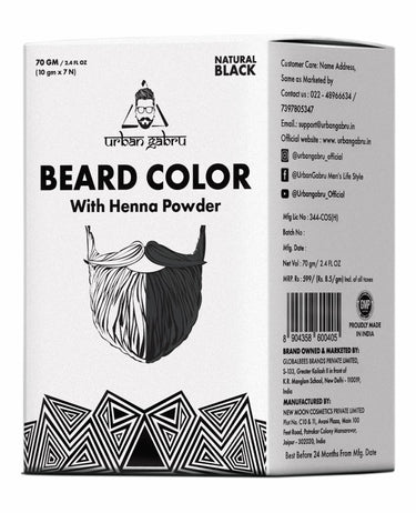 UrbanGabru Beard Color for Men with Henna Powder 70g - Black | No Parabens or Sulphates | Natural Beard Color